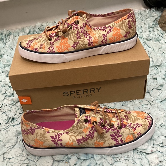 Sperry Top-Siders Boat Shoes With Coral like Print Sz 9.5M - Picture 2 of 11